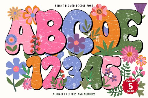 Bright Flower Doodle Font by VividDoodle