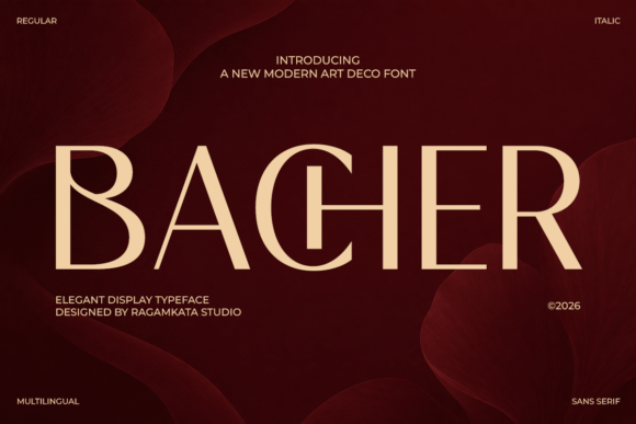 Bacher Art Deco serif fonts for fashion magazine covers