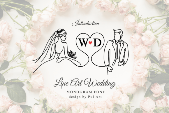 Line Art Wedding Monogram - monogram font for weddings