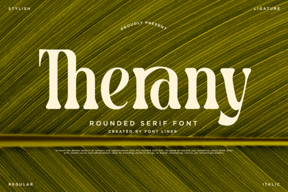 Therany rounded serif fonts for soft clothing brand logos