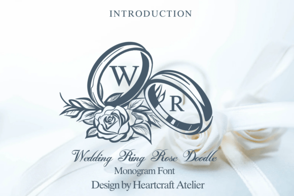 Wedding Ring Rose Doodle - monogram font for weddings