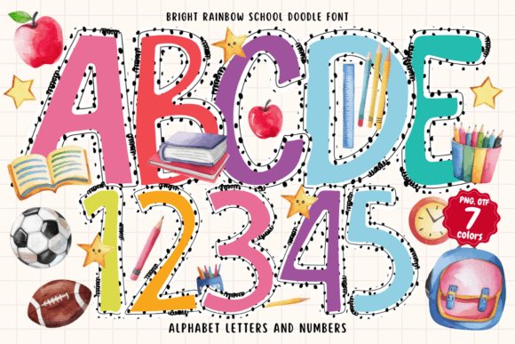 Bright Rainbow School Doodle Christmas font