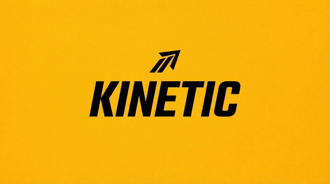 KINETIC wide condensed sans athleisure logo with arrow mark