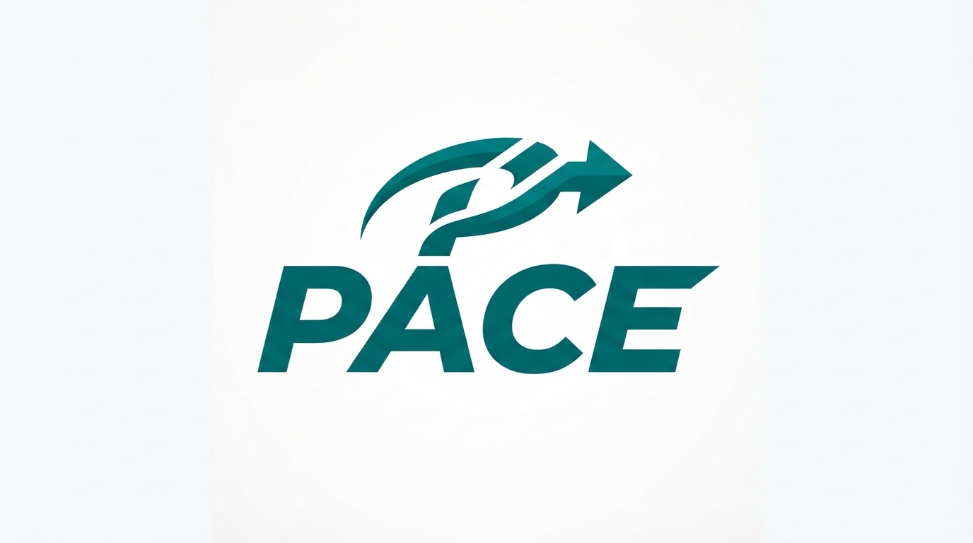 PACE bold italic sans athleisure brand logo in teal