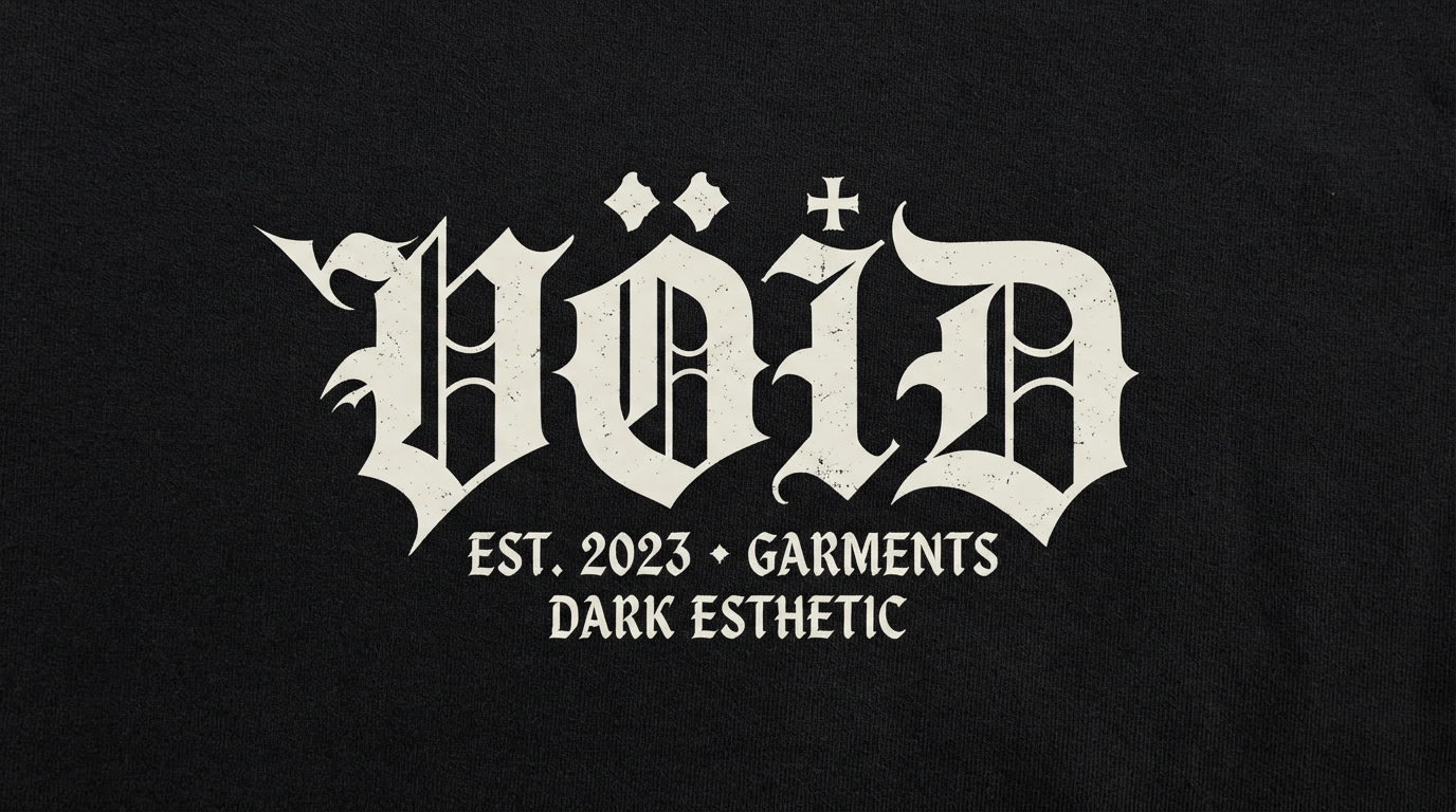 VOID blackletter streetwear logo on black fabric