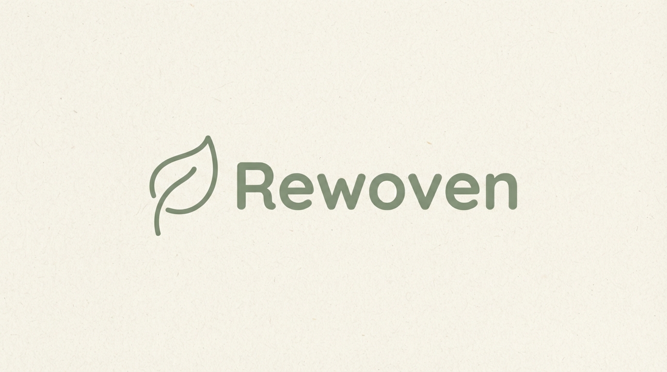 Rewoven sustainable clothing logo with line art leaf