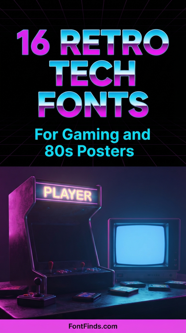 16 Retro Tech Fonts for Gaming and 80s Posters