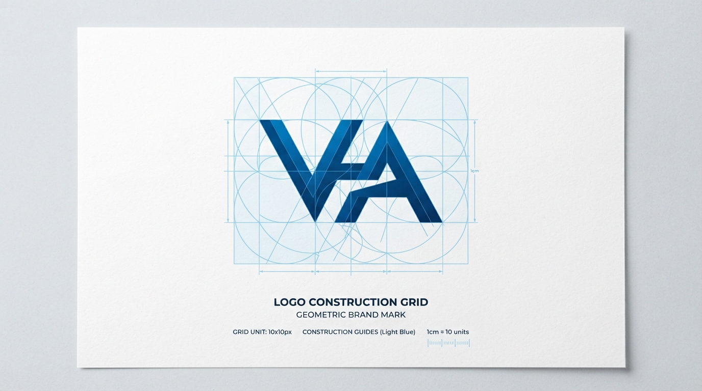 Logo grid construction diagram with circular and square guides