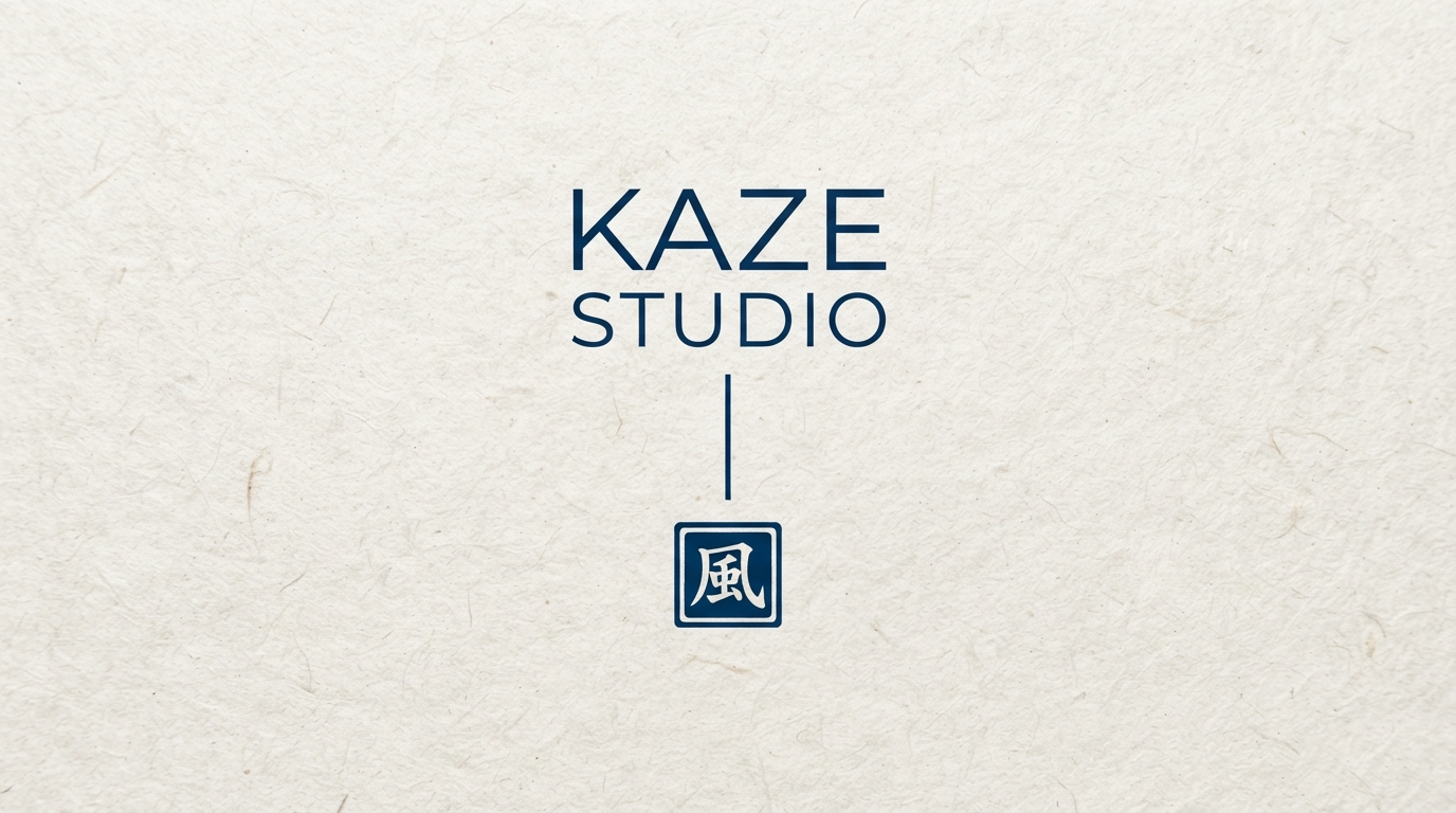 Kaze Studio stacked sans logo with vertical rule and seal