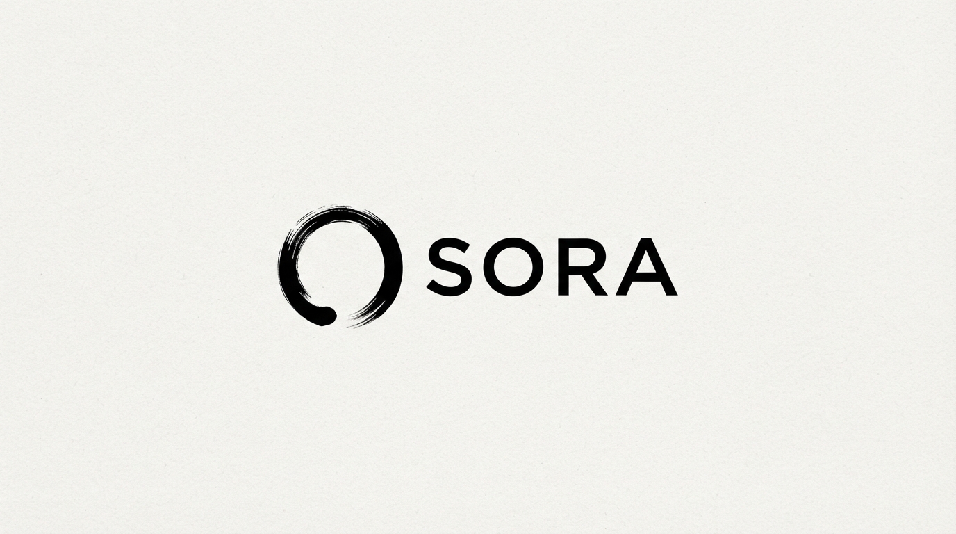 SORA minimal sans logo with enso brush circle mark