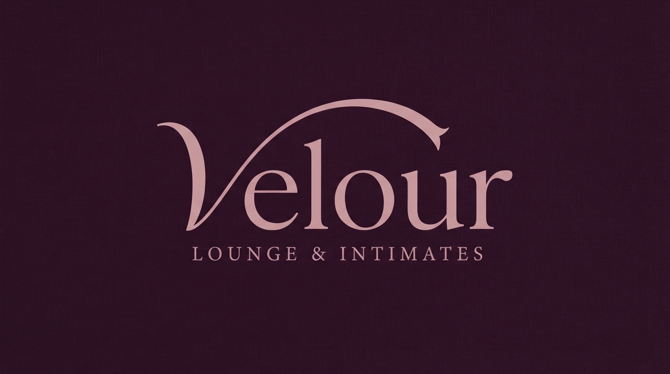 Velour delicate italic serif lingerie brand logo in dusty rose