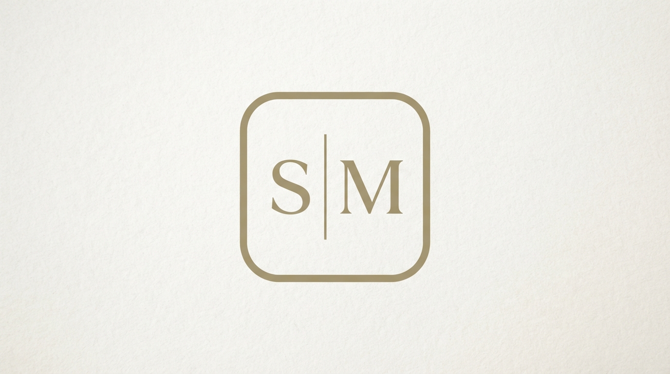 S M monogram divided by vertical rule in rounded badge