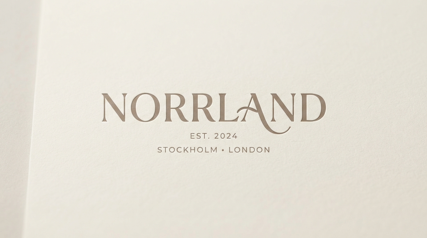 Norrland refined serif clothing brand logo with city line