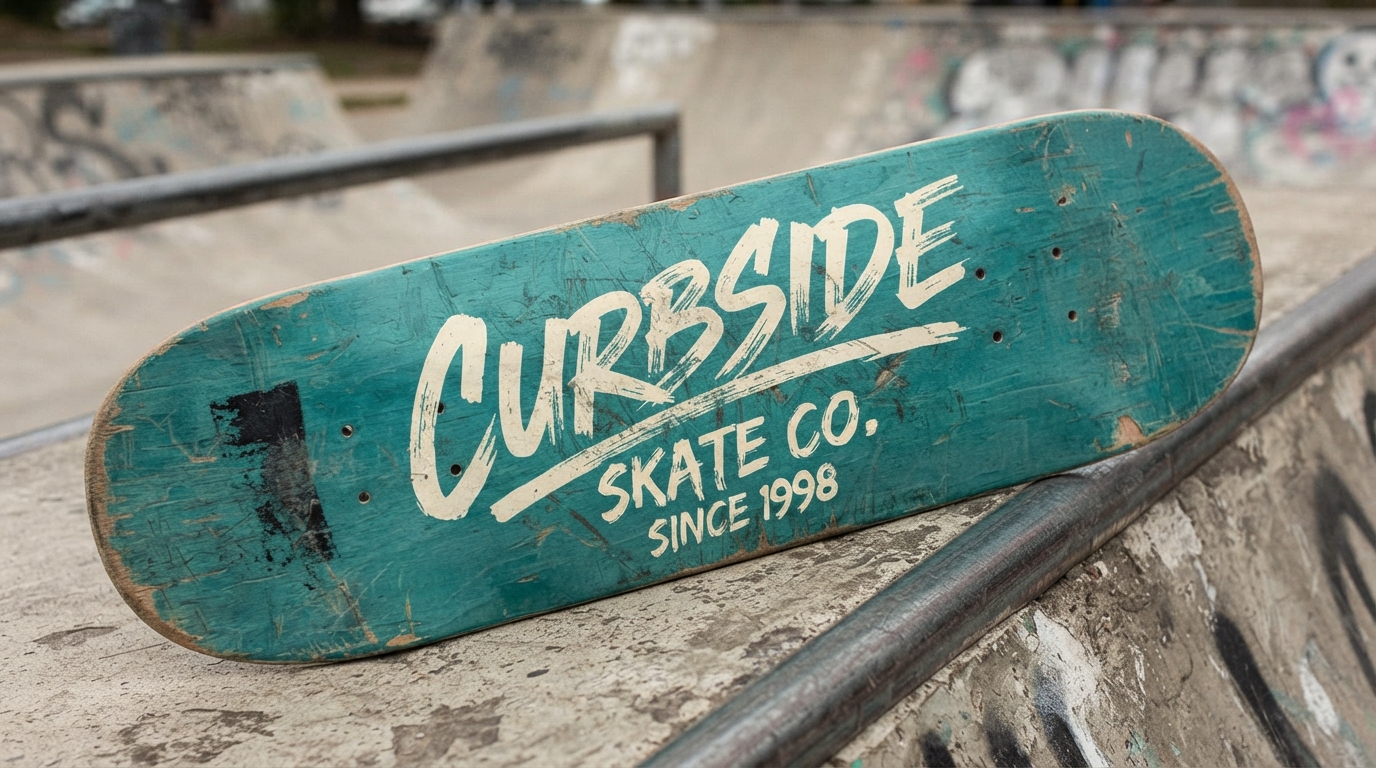 Curbside rough hand painted script skate brand logo