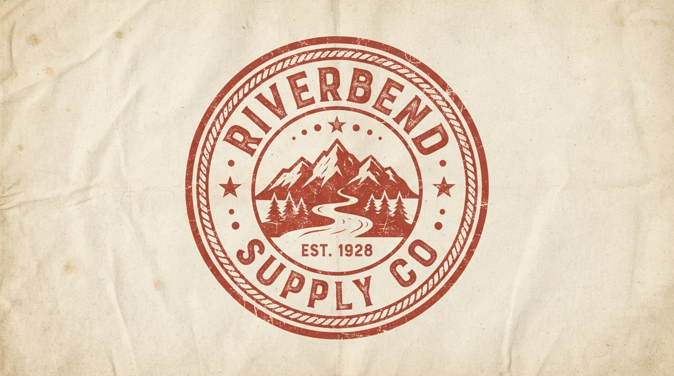 Riverbend Supply Co circular vintage badge logo on canvas