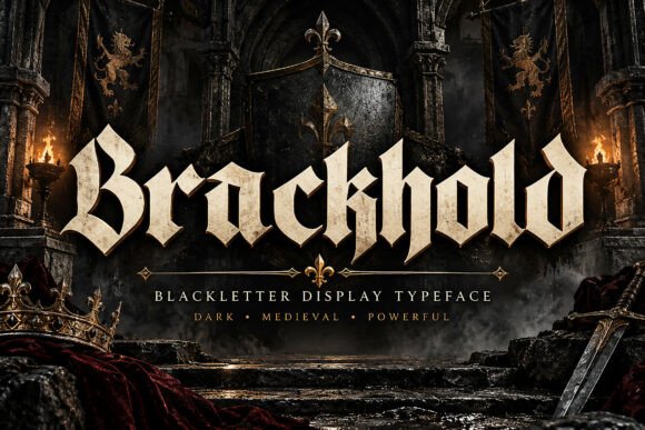 gothic fantasy fonts example: Brackhold font specimen