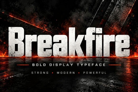 bold display fonts example: Breakfire font specimen