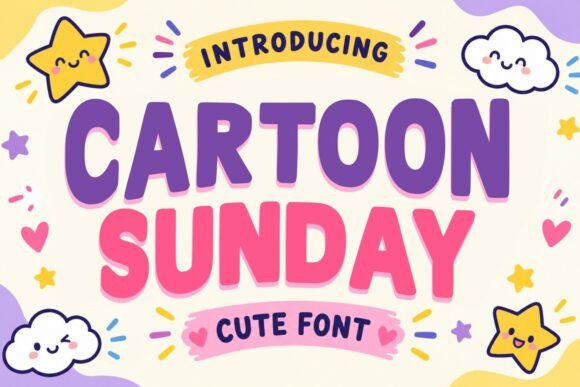 whimsical fonts for toy packaging example: Cartoon Sunday font specimen
