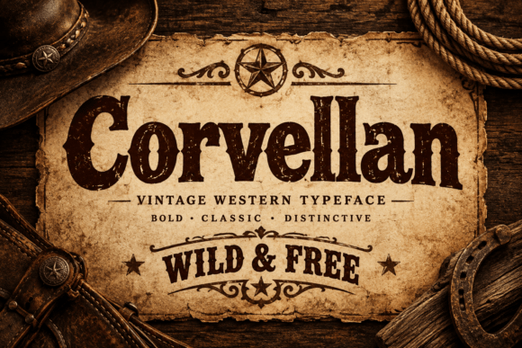 gothic fantasy fonts example: Corvellan font specimen