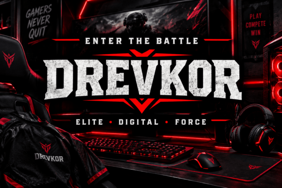 bold display fonts example: Drevkor font specimen