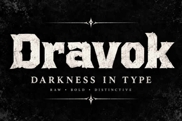 gothic fantasy fonts example: Dravok font specimen