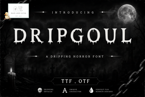 halloween party fonts example: Drip Goul font specimen