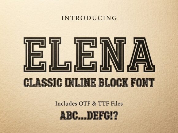 varsity fonts example: Elena font specimen