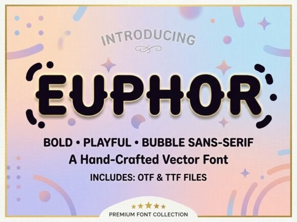 whimsical fonts for toy packaging example: Euphor font specimen