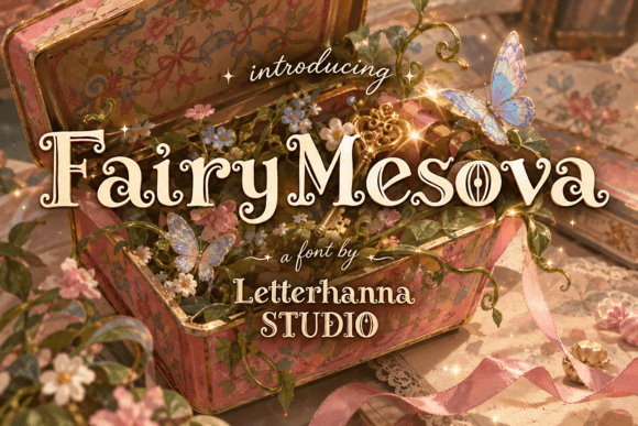 whimsical fonts for toy packaging example: Fairy Mesova font specimen