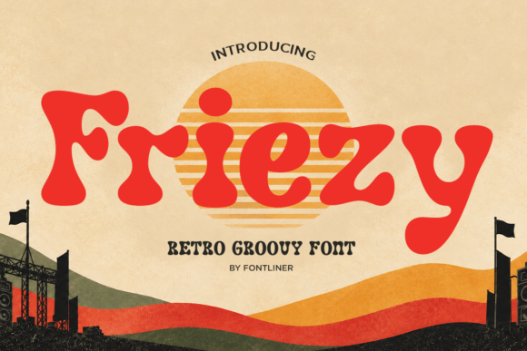 retro groovy fonts example: Friezy font specimen