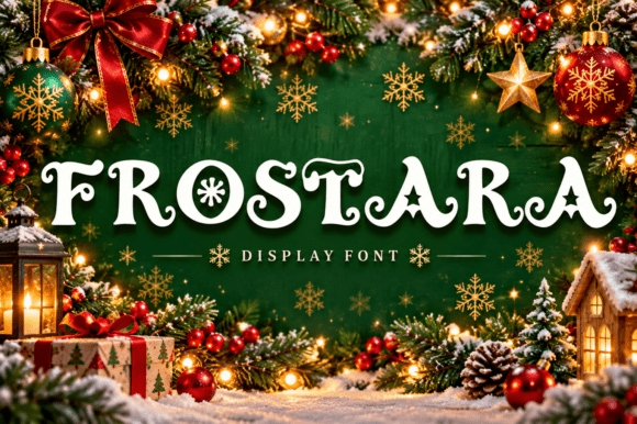 cozy winter fonts example: Frostara font specimen