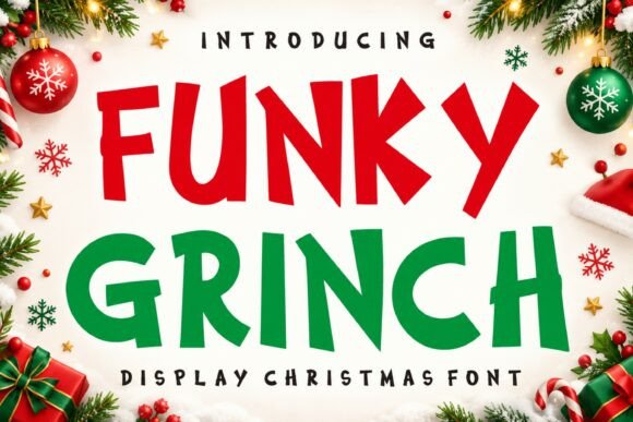 bold christmas fonts example: Funky Grinch font specimen
