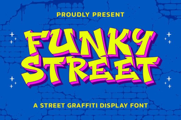 retro groovy fonts example: Funky Street font specimen