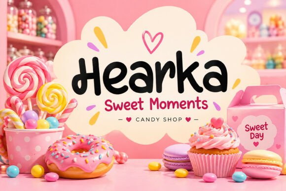 whimsical fonts for toy packaging example: Hearka font specimen