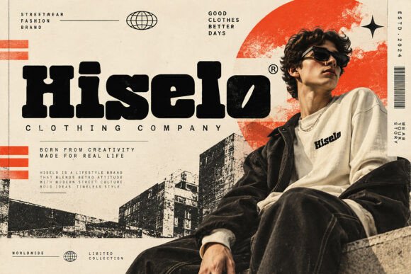 varsity fonts example: Hiselo font specimen