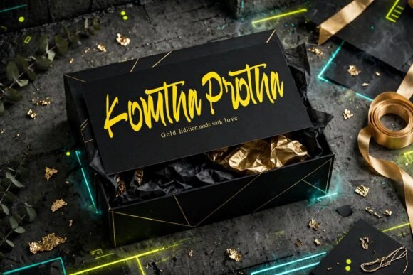 signature fonts for creator logos example: Komtha Protha font specimen