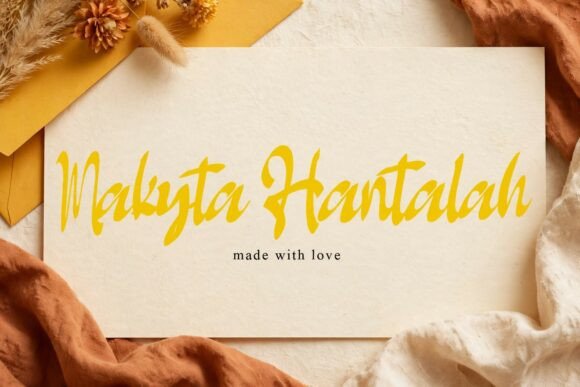 signature fonts for creator logos example: Makyta Hantalah font specimen