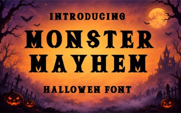 halloween party fonts example: Monster Mayhem font specimen