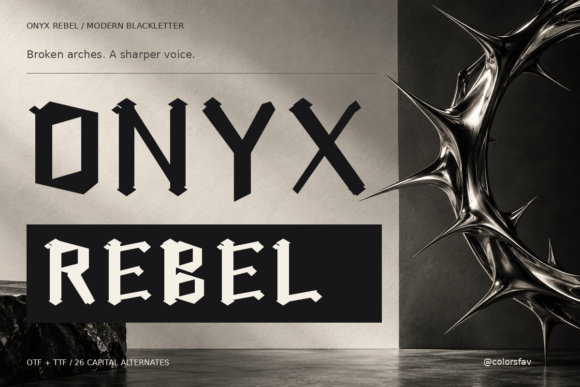gothic fantasy fonts example: Onyx Rebel font specimen