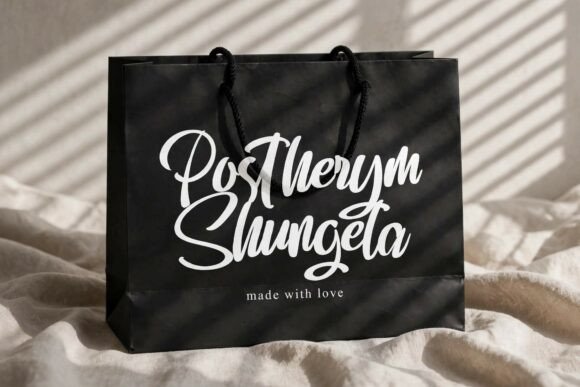signature fonts for creator logos example: Postherym Shungela font specimen