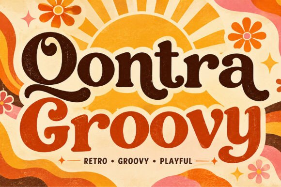 retro groovy fonts example: Qontra Groovy font specimen