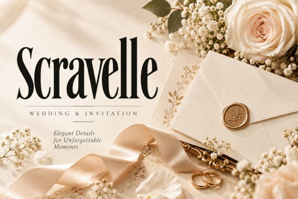 editorial serif fonts example: Scravelle font specimen