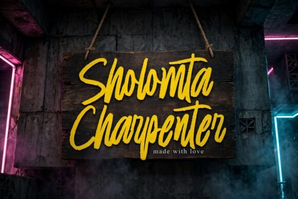 signature fonts for creator logos example: Sholomtha Carpenther font specimen