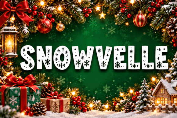 cozy winter fonts example: Snowvelle font specimen