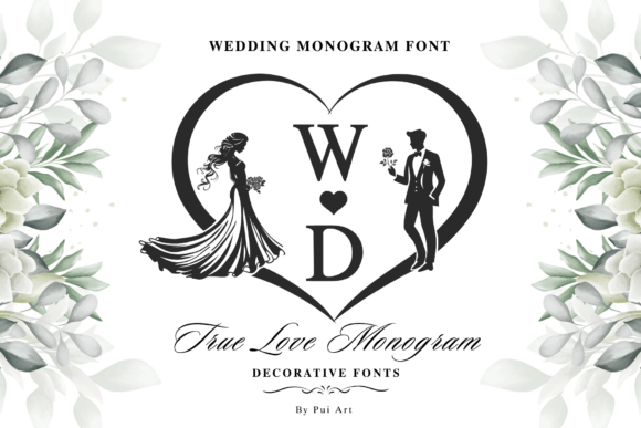 wedding sign fonts example: True Love Monogram font specimen