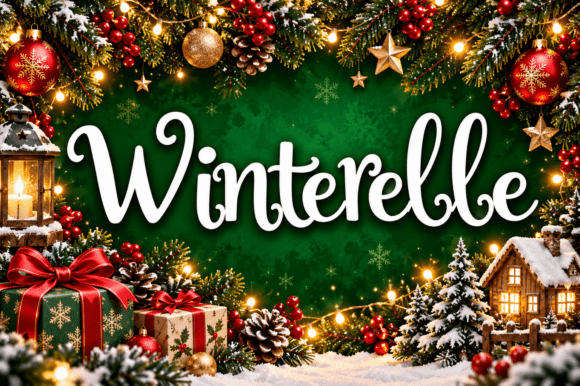 cozy winter fonts example: Winterelle font specimen