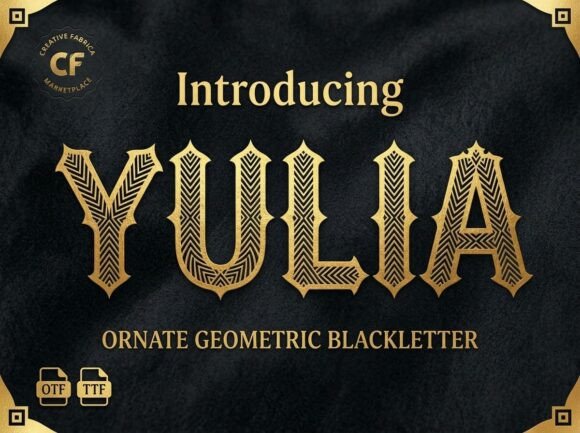 gothic fantasy fonts example: Yulia font specimen