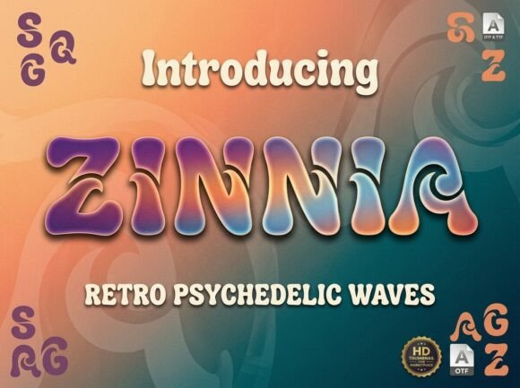 retro groovy fonts example: Zinnia font specimen