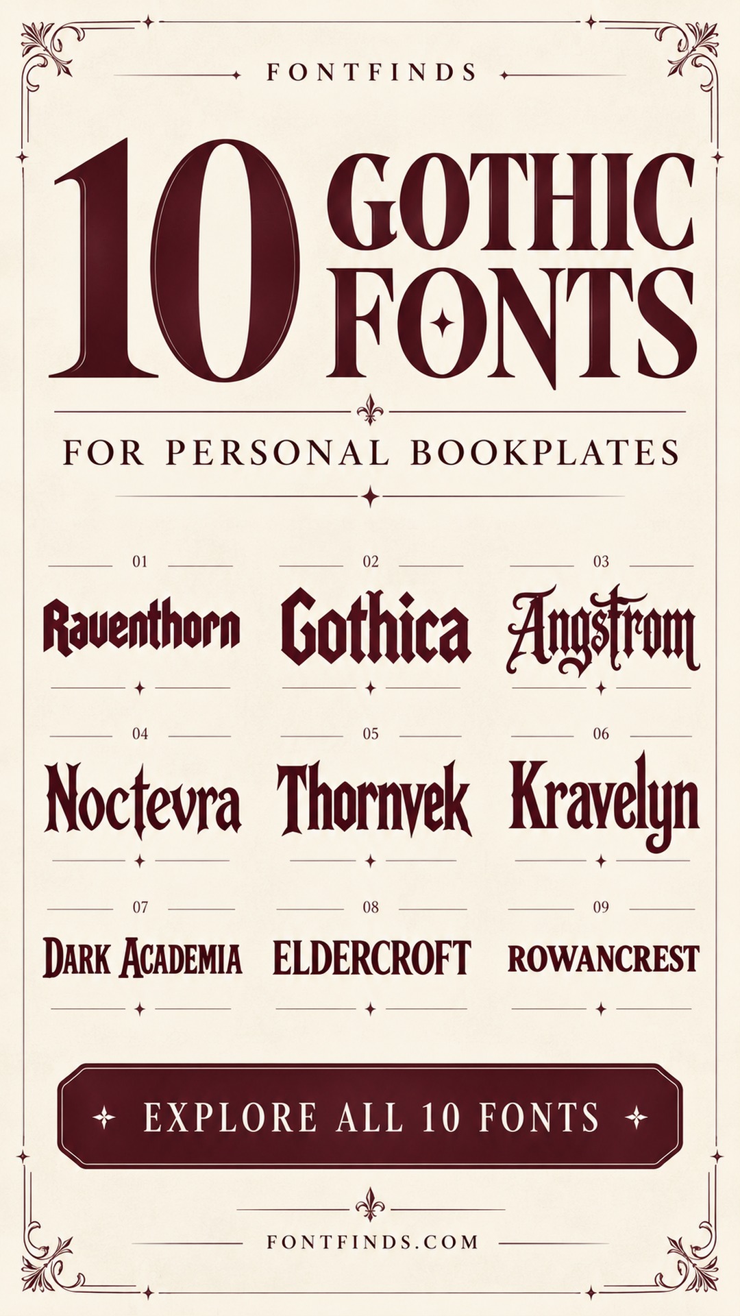 10 Gothic Fonts — nine font lettering previews