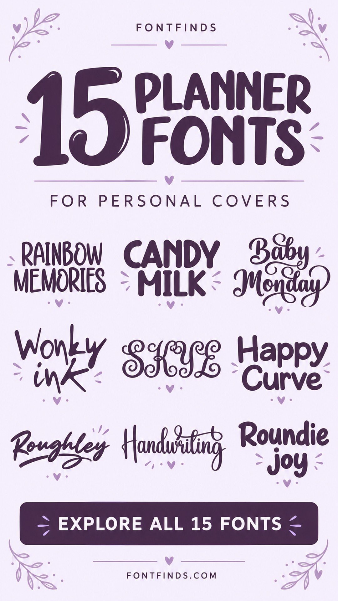 15 Planner Fonts — nine font lettering previews